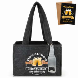 Witzige Geschenke Geburtstag Männerhandtasche Bier mit Flaschenöffner und Grußkarten für Männer Mann Frauen Freund Kollegen Flaschenträger Biertasche aus Hochwertigem Filz für 6 Bierflaschen Angebot bei HelloDeals