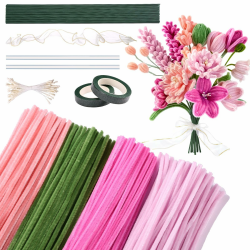 Kesote Pfeifenreiniger 400x Pfeifenputzer zum Basteln Blumen Set 4 Farbe Pipe Cleaner mit Blumendraht DIY Blumenstrauß Rosa Tulip Basteln Weihnachten Geschenk Dekoration Flower Angebot bei HelloDeals
