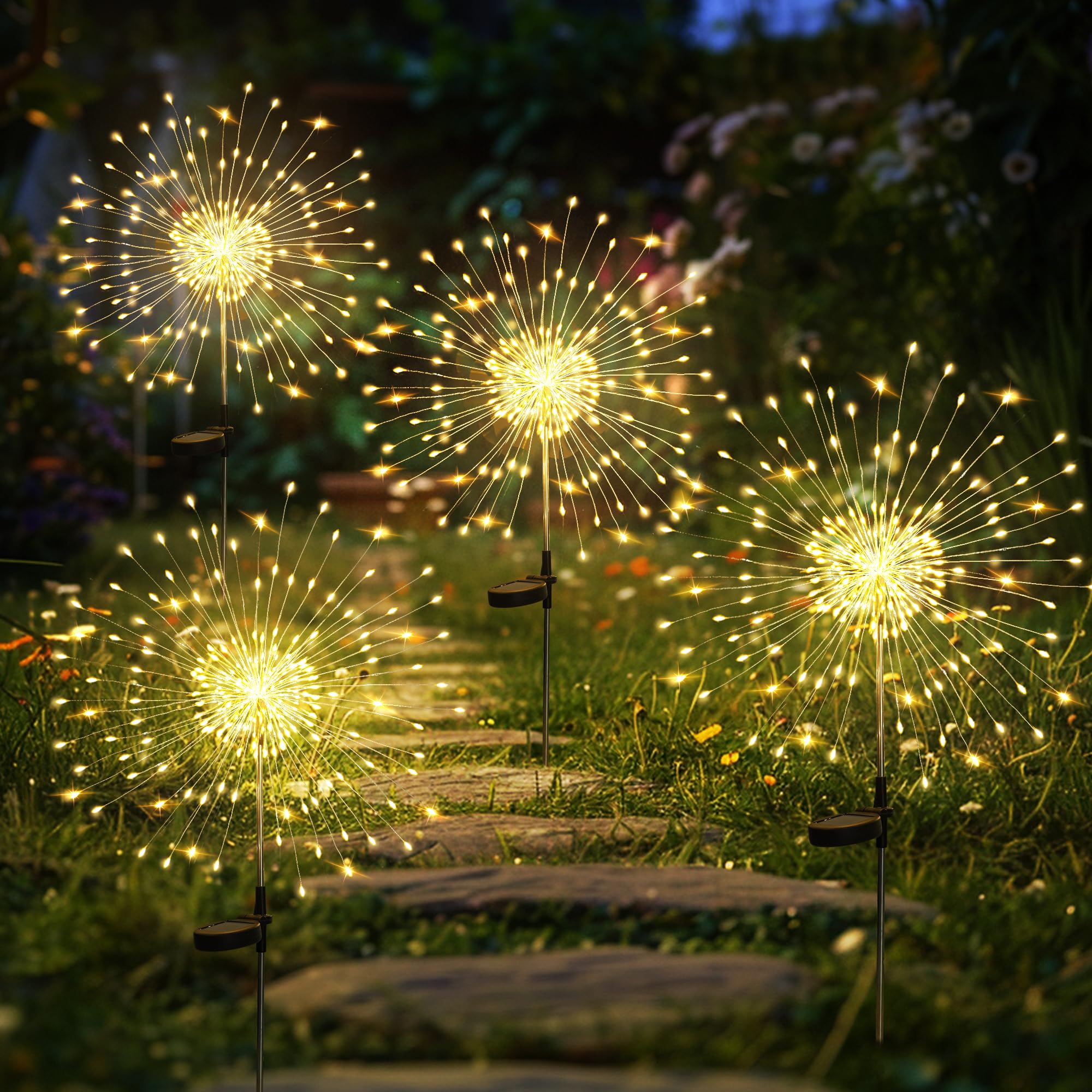 GIGALUMI Gartendeko Solarleuchten für Außen,4 Stück 120 LED Feuerwerk Solarleuchten, Wetterfest Pusteblume Solarlampen für Balkon Terrasse Blumenkästen Hof Deko Warmweiß 4 Stück Angebot bei HelloDeals
