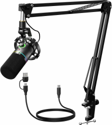 MAONO XLR/USB Dynamisches Mikrofon Set, RGB Podcast Mikrofon mit Arm, Software, Stummschalttaste, Gain-Regler, für PC Gaming, Streaming, Aufnahme, PS4/5 Mac Mixer usw PD200XS Schwarz Angebot bei HelloDeals