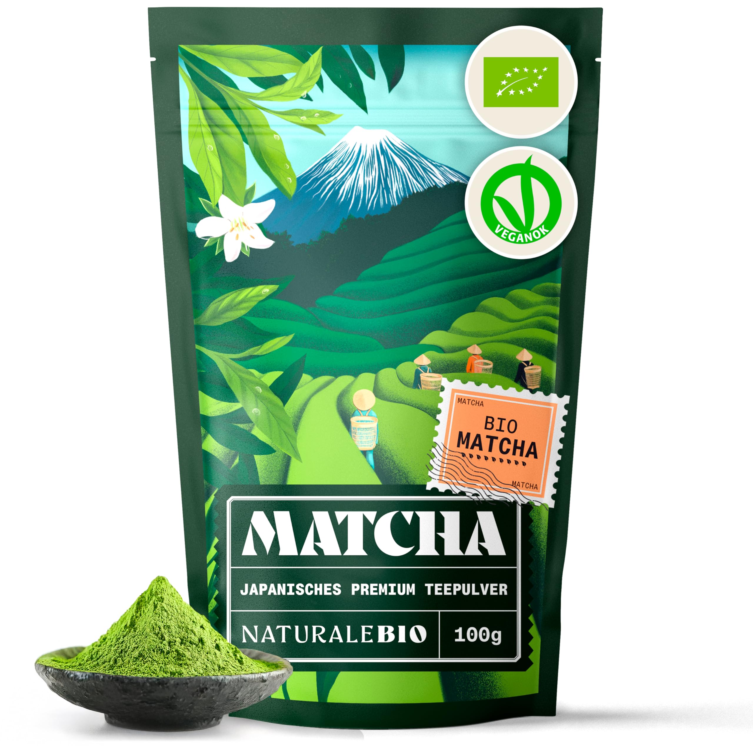 NaturaleBio Matcha Tee Pulver Bio - Premium-Qualität - 100g. Original Green Tea aus Japan. Japanischer ideal zum Trinken. Grüntee für Latte, Smoothies Getränk. Hergestellt in Uji, Kyoto. Premium Grade 100 g Angebot bei HelloDeals