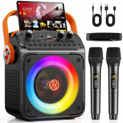 Karaoke Maschine Karaoke Anlage mit 2 Mikrofonen für Erwachsene & Kinder Bluetooth Lautsprecher mit Vorverstärker für Mikrofone, Tragbare Bluetooth Party Karaoke Box - Geschenk HWWRT35-T Angebot bei HelloDeals