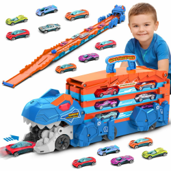 VATOS Dinosaurier Transport Truck Auto Spielzeug - 2 in 1 Auswurf Folding Portable Track Auto mit 8 Race Cars, Träger Fahrzeuge Spielzeug-Set für Kinder Jungen 3-5 Jahre alt Rot/Ausflug, Einfarbig (Getaway Solids) Angebot bei HelloDeals