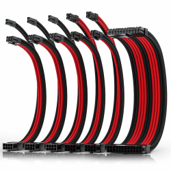 AsiaHorse Aktualisierung 16AWG Sleeved Cable Kit für PC/GPU/CPU, PSU Kabelverlängerung, PC Netzteil Extensions Kabel mit Kabelkämmen,24PIN/(6+2) PIN/(4+4) PIN Kabelmanagment, 30CM, Rot+Schwarz Angebot bei HelloDeals