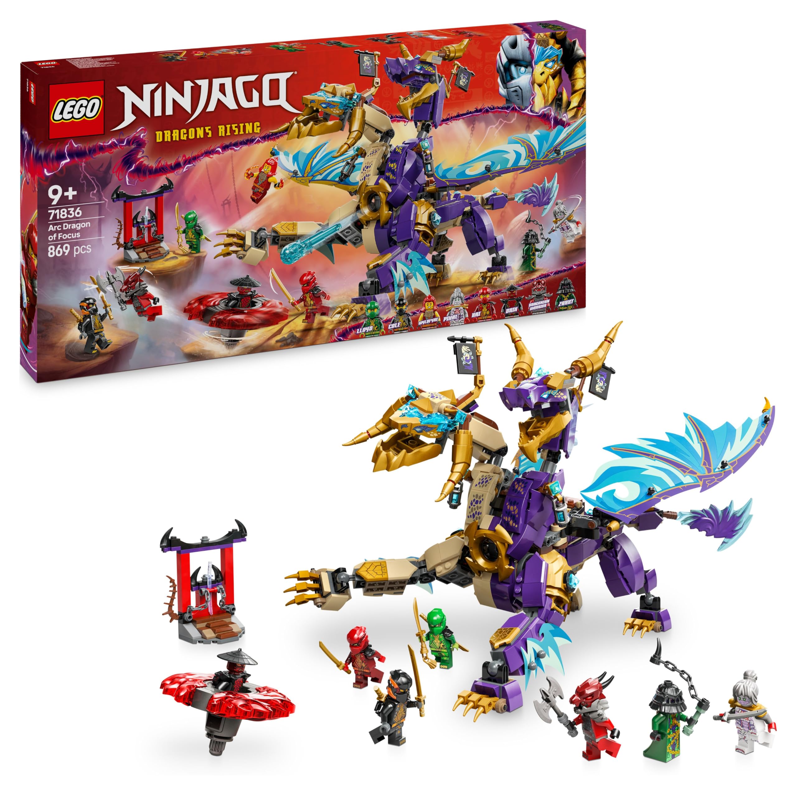 LEGO NINJAGO Lichtbogendrache - Spielzeug mit 8 Minifiguren und einem Spinjitzu-Spinner - Interaktives Ninja Bauspielzeug für Jungen & Mädchen ab 9 Jahren - Geschenkidee für Fans 71836 Angebot bei HelloDeals