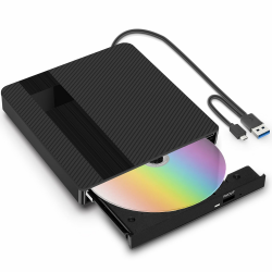 Externes CD/DVD Laufwerk Extern mit USB 3.0 Type-C Externer DVD Brenner CD/DVD +/-RW Tragbar Laufwerk für Laptop Desktop PC und Mac OS für MacBook für Windows 11/10/8/7/XP Linux OS Schwarz Angebot bei HelloDeals