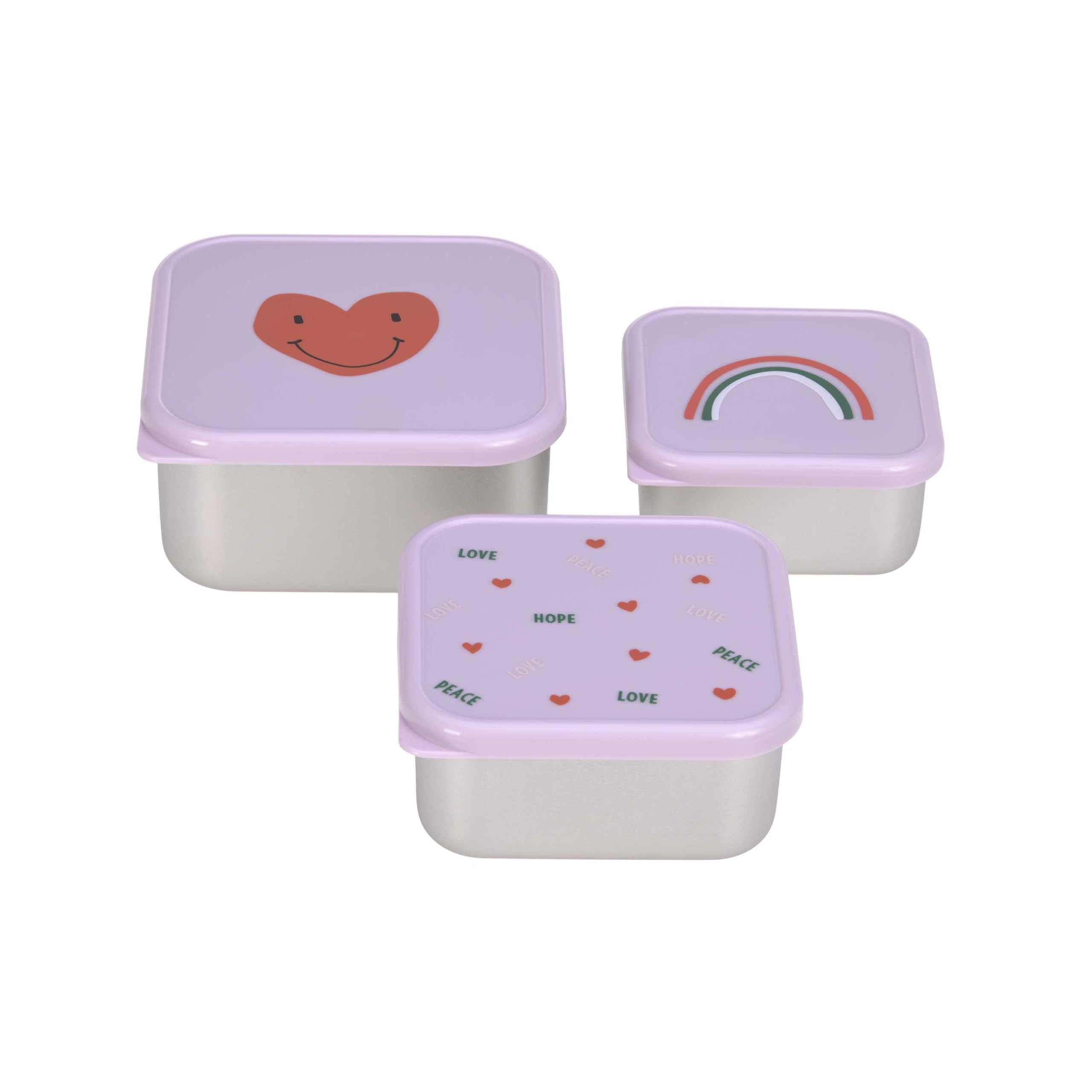 LÄSSIG Snackbox Kinder 3er Set Edelstahl Brotdose/Snackbox Stainless Steel Happy Rascals Heart Lila/Rot Angebot bei HelloDeals