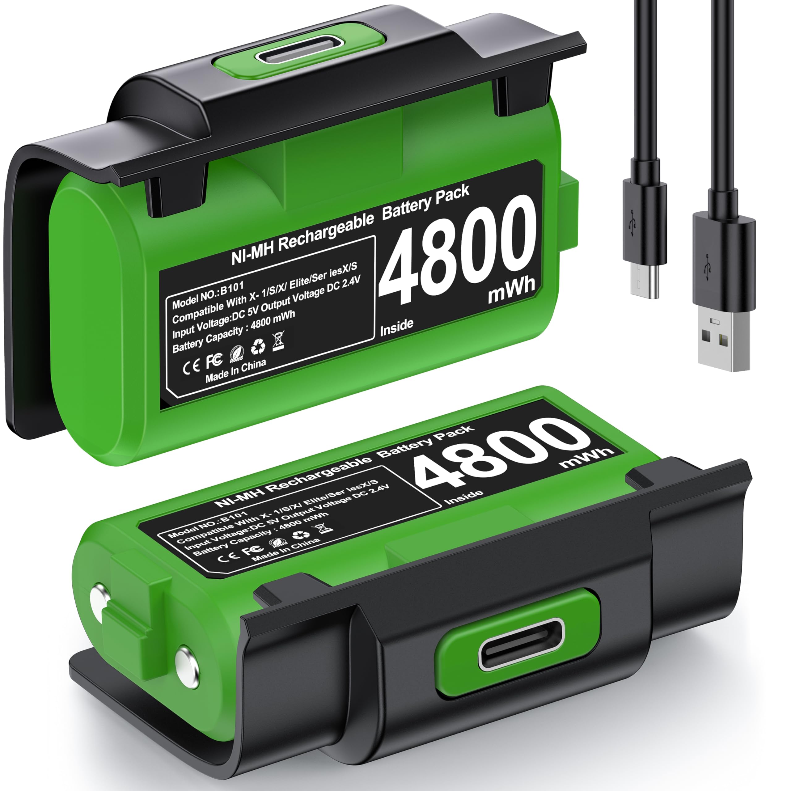 Xbox Controller Akku für Xbox One/Xbox Series X&S Controller, 2 x 4800 mWh Akku kompatibel mit Xbox One S/X/Elite Controller, Xbox Series X/S Controller, Lade und Play, 12Std Spielzeit Grün Angebot bei HelloDeals