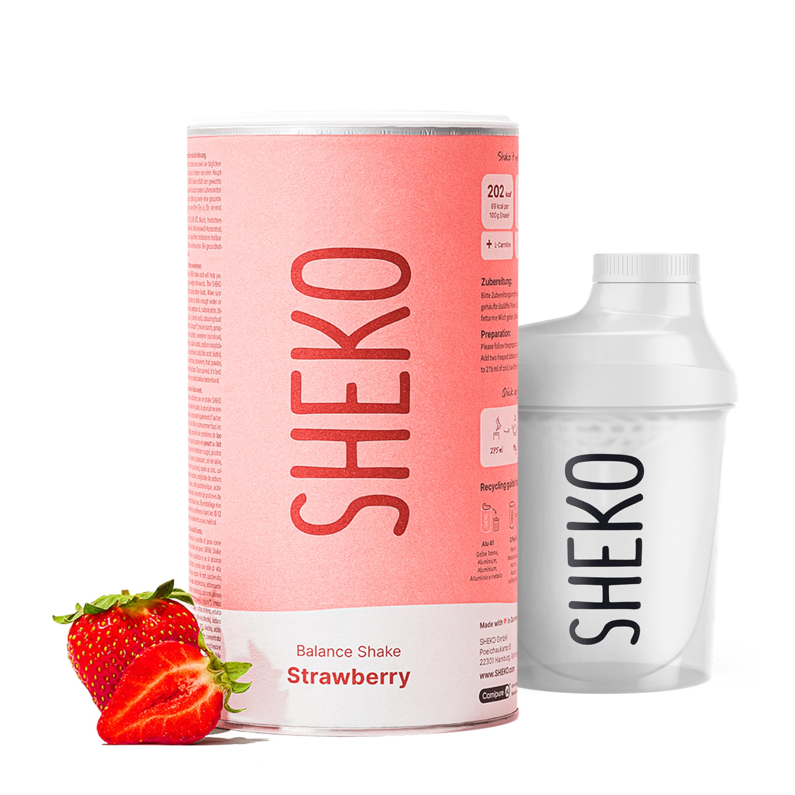 SHEKO Balance Shake Erdbeere + Shaker - 21 Cremige Mahlzeitenersatz Shakes zum Abnehmen - Proteinreich, Glutenfrei & Natürlicher Geschmack - Abnehmen Shake Erdbeere 378 g (1er Pack) Angebot bei HelloDeals