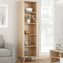 Forte VANKKA Regal 60, Offenes Regal mit 4 Einlegeböden und erhöhten Möbelbeinen, Holzwerkstoff, Planked Eiche Dekor/Weiß, 60 cm breit, 201,5 cm hoch, 42 cm tief Weiß und Eiche 60 cm breit Regal Angebot bei HelloDeals