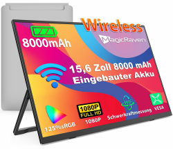 Drahtloser Portable Monitor mit 8000-mAh Akku, 15,6 Zoll 1080P Tragbarer Monitor, Laptop Bildschirm Erweiterung, Mobiler Monitor IPS Screen, Unterstützt AirPlay/Miracast,für Laptop/Telefone Black Angebot bei HelloDeals