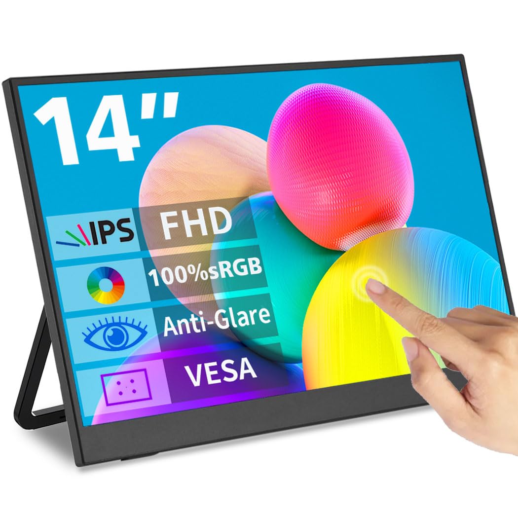 Tragbarer Monitor Touchscreen 14", IPS 1080P 100% sRGB Anti-Glare Eye Care Tragbarer Bildschirm USB C Mini HDMI Display Für Laptop,Mac,PC,Game Console 14 Zoll IPS 1920x1080 Touch Angebot bei HelloDeals