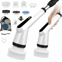 Elektrische Reinigungsbürste, Electric Cleaning Brush mit 7 Wechselbürsten, IPX7 wasserdichte Putzbürste Elektrisch,Verstellbarem Griff Elektrische Bürste für Bad Fliesen Küche Boden Auto Weiß G2 White Angebot bei HelloDeals
