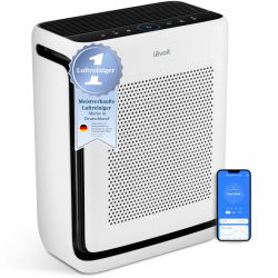 LEVOIT Luftreiniger Allergiker mit Tiermodus, bis zu 108 ㎡ Raucherzimmer Wohnung, Dualsensor&Waschbarer Vorfilter, HEPA Luftfilter gegen 99,97% von Tierhaare&-gerüche Schimmel Pollen Staub bis zu 87㎡ Weiß+schwarz Angebot bei HelloDeals