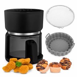 4SWISS Pure Glass – Fettfreie Heißluftfritteuse mit Glasschublade, Top Hygiene System, 12 Programme, energieeffizient und stilvoll – Perfekt für gesundes und modernes Kochen G24 Black Angebot bei HelloDeals