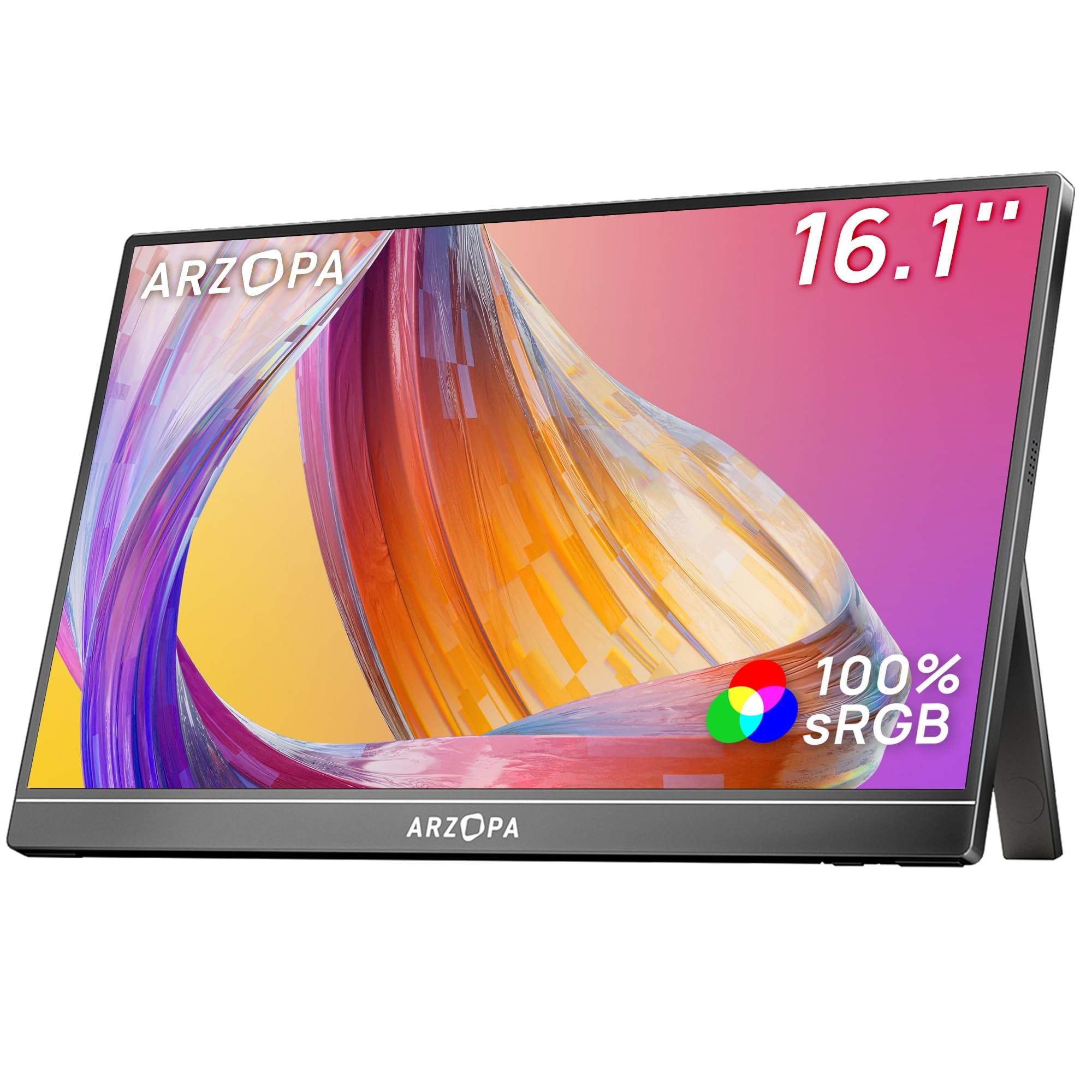 ARZOPA 16.1" Portable Monitor, 1920×1080 FHD IPS Tragbarer Monitor für Laptop mit Einzelstange, Unterstützt HDMI/Typ-C/USB-C, Augenschutz-Gaming-Bildschirm für Laptop/PC/Mac/PS3/4/5/Xbox 16,1 Zoll Z1C/100%sRGB schwarz Angebot bei HelloDeals