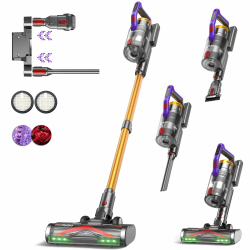 KIPMAX Akku Staubsauger 50000Pa/550W/70Min,1.5L Staubsauger Kabellos mit Display,Anti-Tangle-Bürste,7-Schicht-Filtra & 2 Duftplatten,Selbststehend Akkustaubsauger für Teppiche/Tierhaar/Hartböden Lila&gold Angebot bei HelloDeals