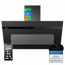 KKT KOLBE A+++ Dunstabzugshaube 90 cm 782 cbm/h Umluft Abluft Kopffrei Wandhaube | Glas Matt Schwarz | Nachlaufautomatik | Smart WiFi App WLAN | SensorTouch | RGBW LED-Beleuchtung | PLOOM9005S Matt Schwarz Ploom 90 cm Angebot bei HelloDeals