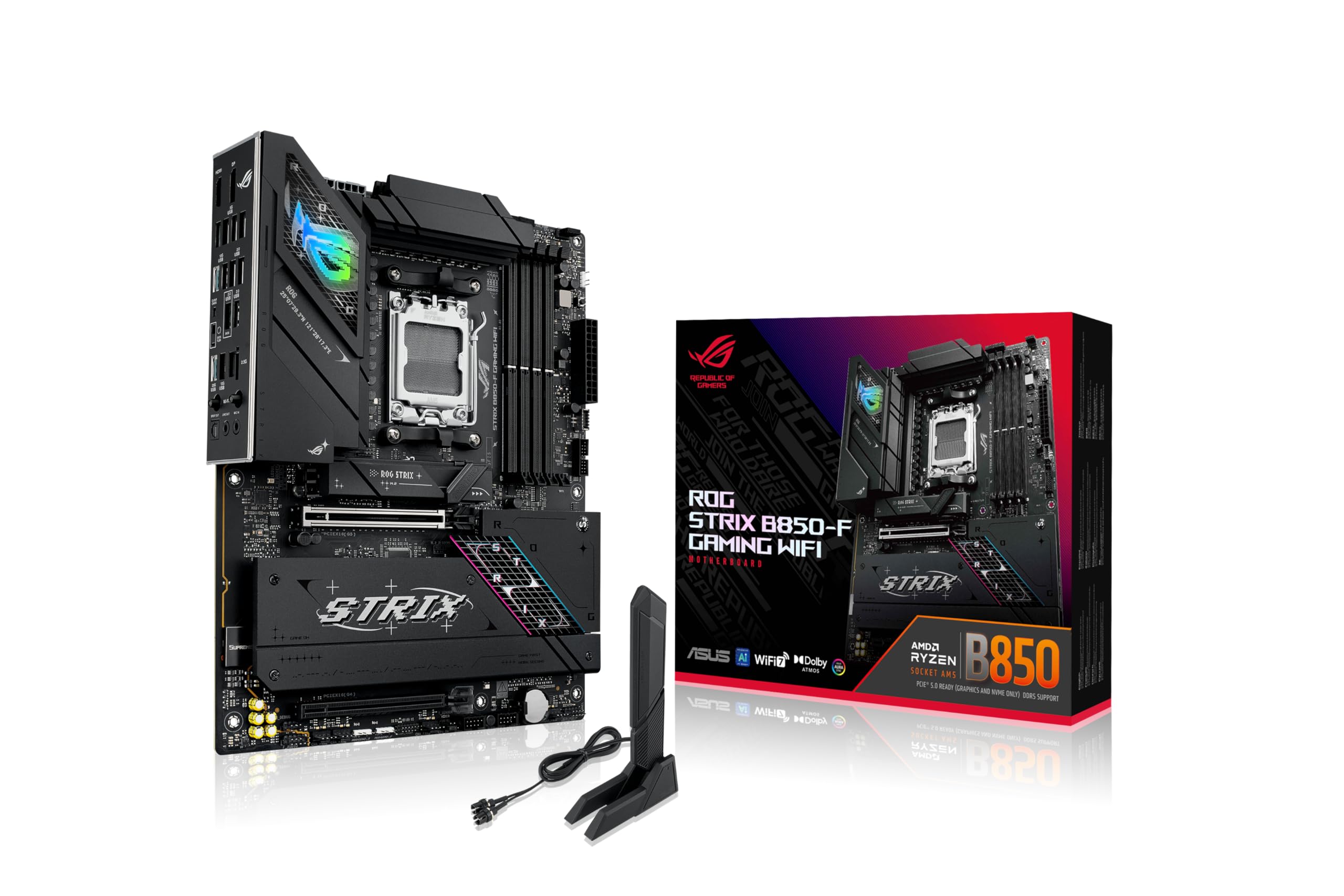 ASUS ROG Strix B850-F Gaming WiFi Mainboard Sockel AMD AM5 (AMD B850, ATX, DDR5 Speicher, PCIe 5.0, WiFi 7, 2X PCIe 4.0 M.2, Aura Sync) F Gaming WiFi ROG B850 Angebot bei HelloDeals