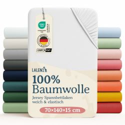 Laleni Jersey Spannbettlaken, 70x140cm, für Baby Beistellbett & Stubenwagen, 100% Baumwolle, Oeko-TEX Zertifiziert, Weiß Kinderbett 70x140cm Weiß 1 Angebot bei HelloDeals