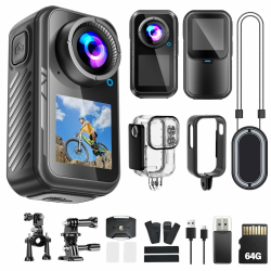 Action Kamera Mini 4K Dual Touchscreen 64G Magnetische Halterung 130° Weitwinkel Wasserdicht Voraufnahme WiFi Steuerung POV Kamera Tragbar für Motorrad, Radfahren, Skifahren, Schwimmen Angebot bei HelloDeals