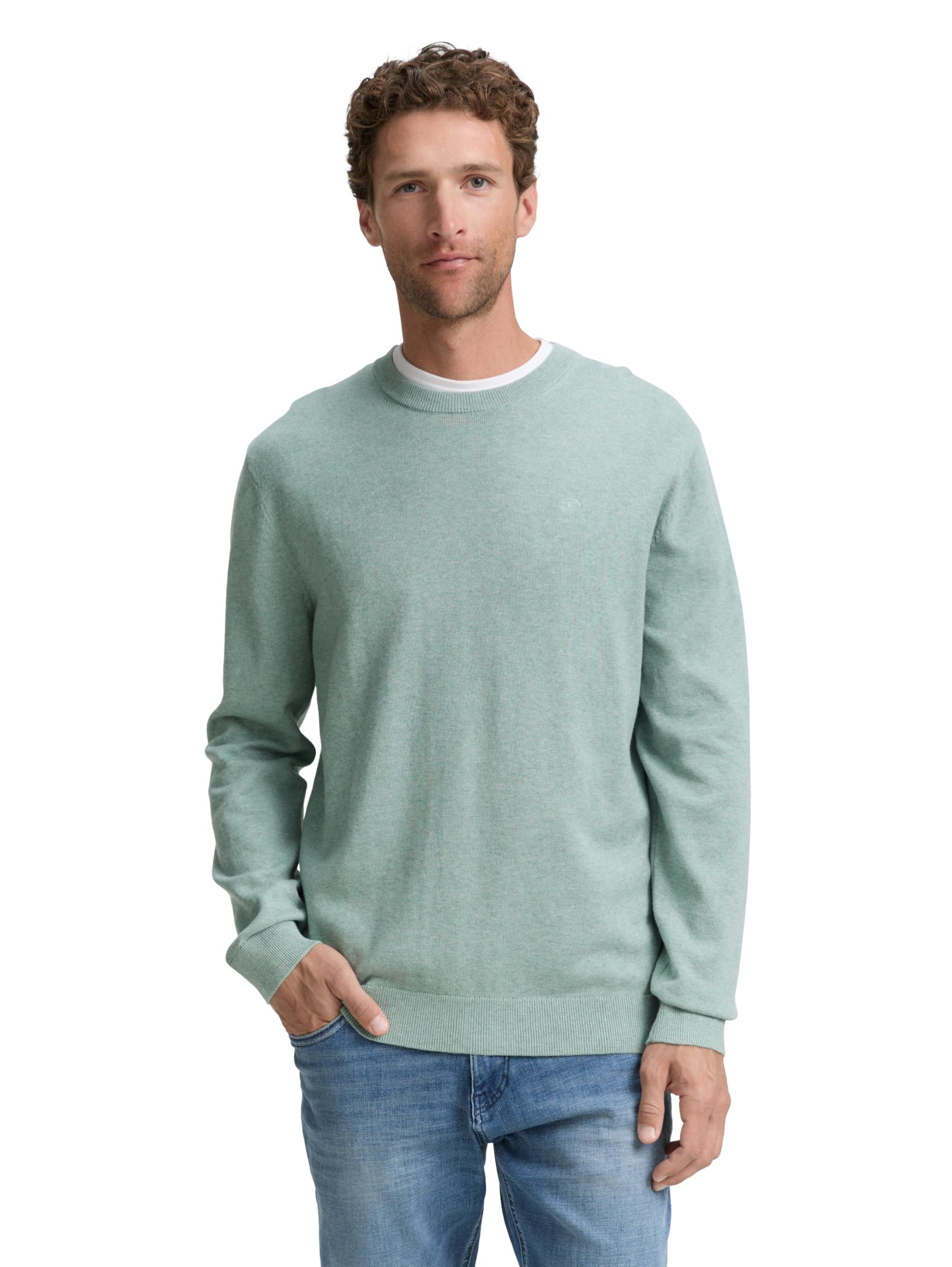 Tom Tailor Herren Strickpullover mit Crewneck L 28732 - Dark Smoke Green Melange Angebot bei HelloDeals