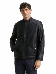 TOM TAILOR Herren Bikerjacke aus Kunstleder L 29999 - Black Angebot bei HelloDeals