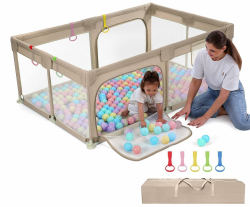 Dripex Laufgitter für Babys, Laufstall mit atmungsaktivem Netz, Spielgitter für Babys, 5 Laufgitterringe, 120 x 180 cm, Braun Braun 120×180cm Angebot bei HelloDeals