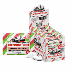 Fisherman's Friend Strawberry und Lime, 24er Vorratsbox, Exklusive Sorte mit Erdbeer, Limette und Menthol Geschmack, zuckerfrei und vegan, Bonbons für frischen Atem, 24 x 25g Angebot bei HelloDeals