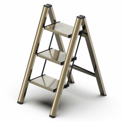 GameGem 3 Stufen Leiter, klappbarer Tritthocker mit breitem Anti-Rutsch-Pedal, leichtes und dennoch stabiles Aluminiummaterial, 150 kg Tragkraft, hübsches, modernes Aussehen für den Innenbereich Champagner-gold 3 Stufen Angebot bei HelloDeals