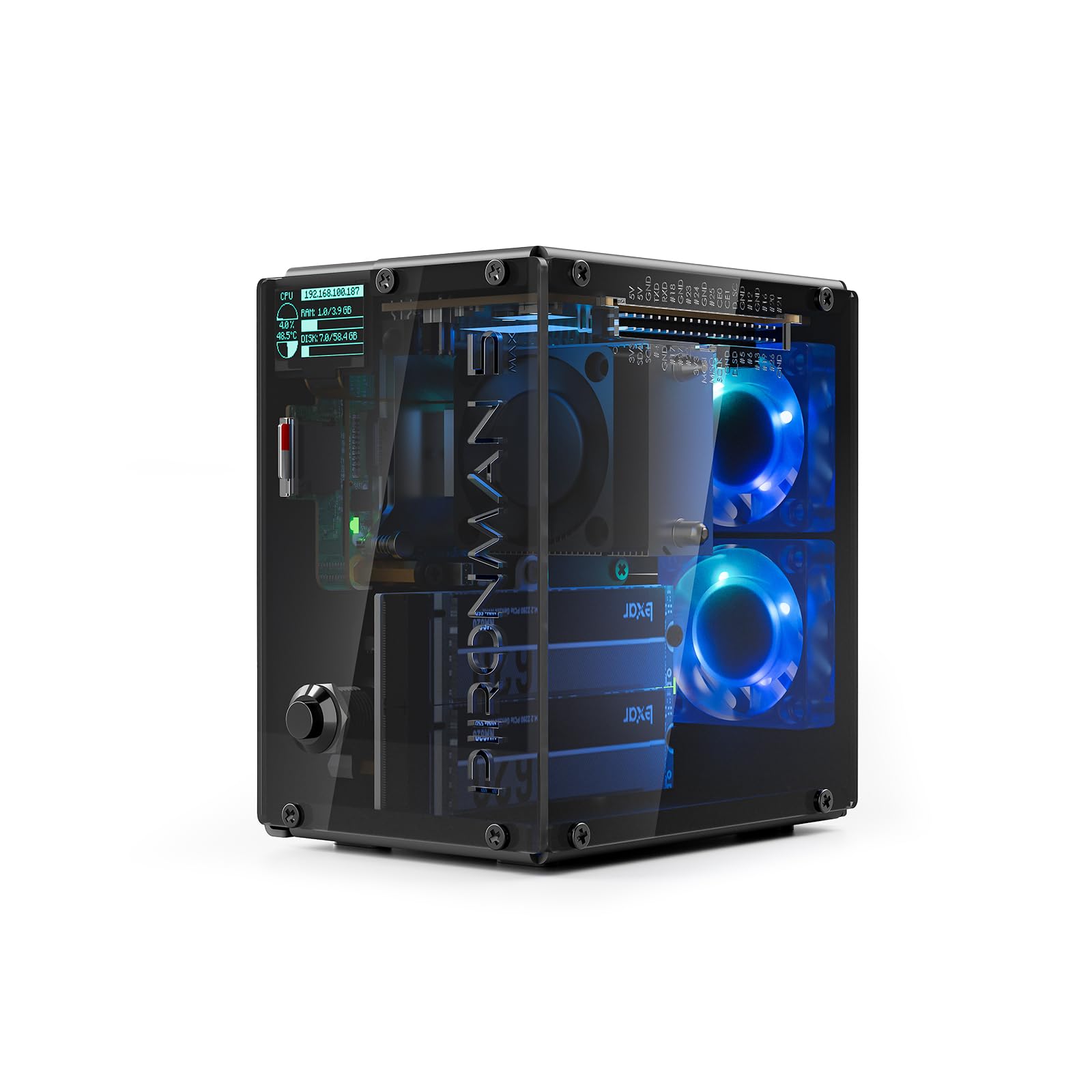 Pironman 5-MAX Dual NVMe M.2 SSD PCIe-Gehäuse für Raspberry Pi 5 NAS RAID 0/1 AI-Beschleuniger Hailo-8L PWM-Tower-Kühler+Dual RGB-Lüfter 0,96"OLED-Modul Sichere Abschaltung HDMI (RPI5 nicht enthalten) Angebot bei HelloDeals