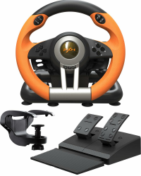 PXN V3 Pro Gaming Lenkrad mit Pedalen - 180°, Vibrationsfeedback, Integrierter Schalthebel, Paddle Schaltung - Lenkrad für PC, PS4, PS3, Xbox und N Switch - Orange Angebot bei HelloDeals