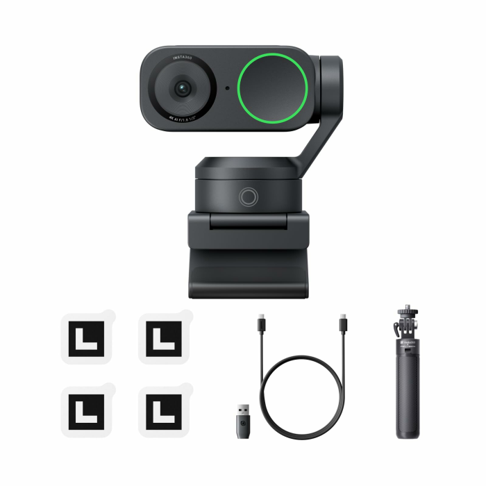 Insta360 Link 2 Stativ Bundle - 4K Webcam für PC/Mac, 1/2" Sensor, KI-Tracking, HDR, Mikrofon mit KI-Geräuschunterdrückung, Gestenkontrolle für Streaming, Videoanrufe, Gaming, kompatibel mit Zoom Graphitschwarz Stativ-Bundle Angebot bei HelloDeals