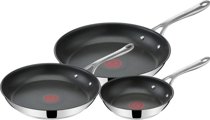 Tefal Jamie Oliver Cook's Direct On Pfannenset 20/24/28 cm, Thermo-Signal bei idealer Brattemperatur, Antihaft, Bratpfannen Induktion, rostfrei, backofenfest, genieteter Griff, E304S344 Set 3-teilig - 20,24,28 cm Angebot bei HelloDeals