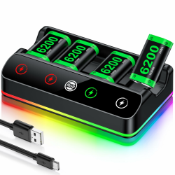 4 Stück 6200mWh Akku für Xbox One/Series X&S Controller, Xbox Controller Ladestation mit Cooles RGB Licht/LED Ladeanzeigen, Akku Kompatibel mit Xbox Series X/S, Xbox One S/X/Elite Controller XXL-4x6200mWh Angebot bei HelloDeals