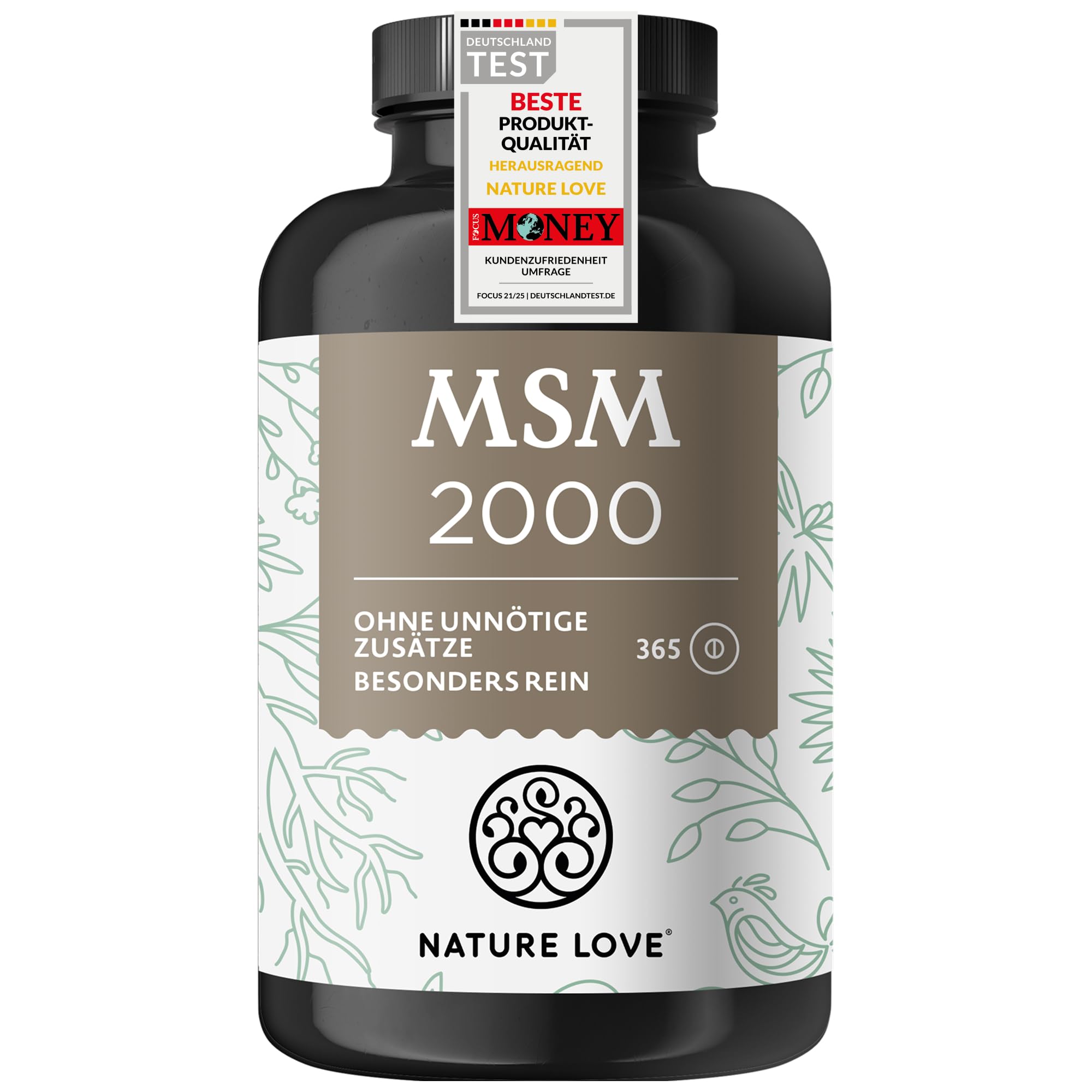 NATURE LOVE® MSM 2000mg mit Vitamin C - 365 laborgeprüfte Tabletten - Kompakteres MSM Pulver als bei Kapseln - Ohne Zusätze, hochdosiert, vegan, in Deutschland produziert Angebot bei HelloDeals