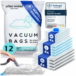 Vakuumbeutel Kleidung 12er Set 3 Größen - Vakuum Beutel für Staubsauger Wiederverwendbar 100% Dicht & Robust | Reise Kompressionsbeutel Kleiderbeutel Aufbewahrungsbeutel Vakuumtüten Kleidersack XL 12 Stück, Regulär Angebot bei HelloDeals
