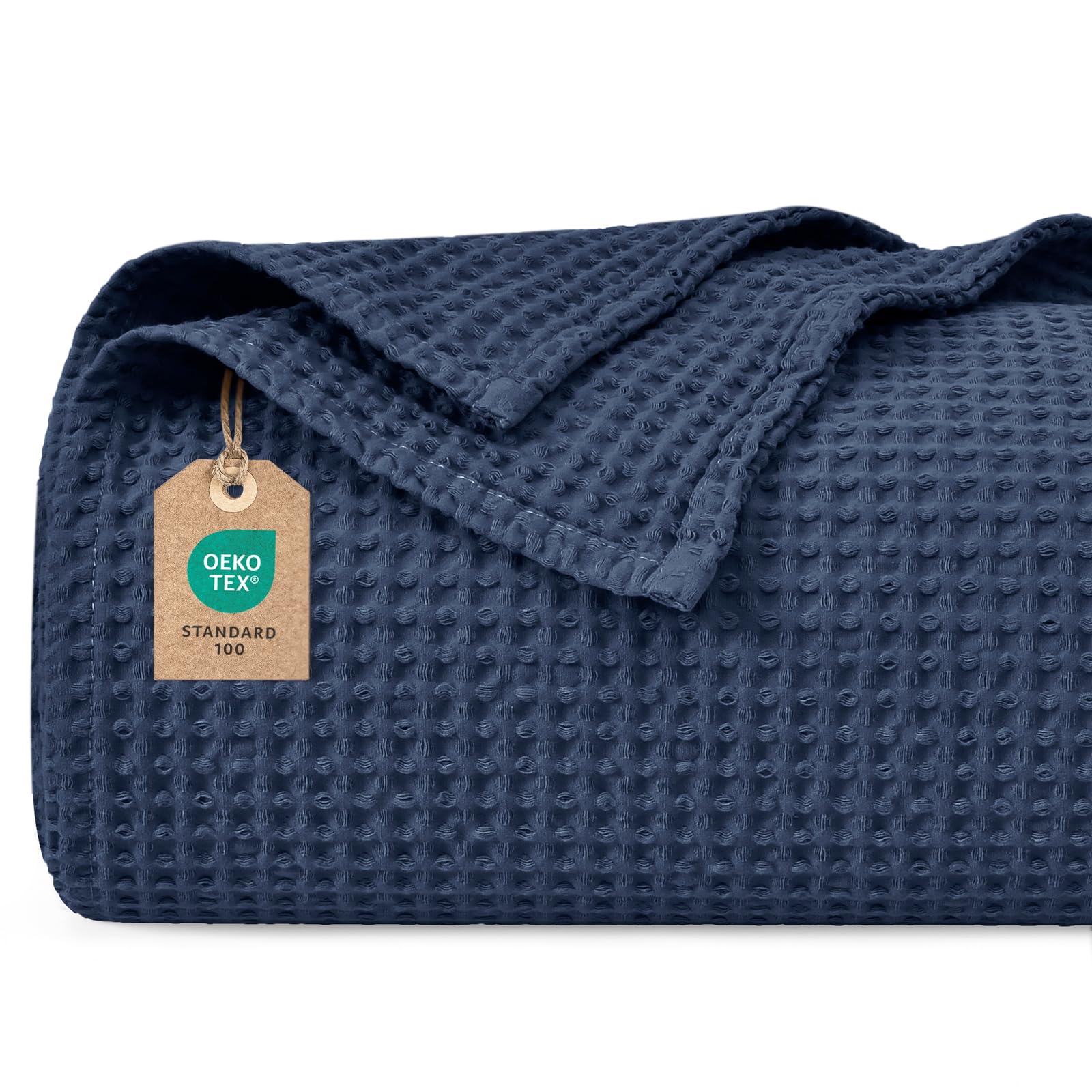 PHF 100% Baumwolle waffledecke Kuschedecke 220x240cm, leicht & atmungsaktiv, perfekt für das ganze Jahr - Oeko-TEX® Zertifiziert - Hotelwäschequalität - Ideal für Sofa Couch Bett, Dark Navy Dark Navy 220x240 Angebot bei HelloDeals