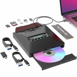 Externes CD DVD-Laufwerk für Laptops, tragbarer 7-in-1-CD DVD +/-RW-Brenner mit M.2 NVMe-Schnittstelle, SD/Micro SD- Kartenslots und USB A Typ C 2.0, kompatibel mit Laptops,PC,Mac,Windows,Linux CD Drive mit M.2 Angebot bei HelloDeals