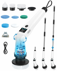 Elektrische Reinigungsbürste mit 8 Bürstenaufsätzen, 3 Geschwindigkeiten, IP65 Wasserdicht, Verstellbarer Griff, Akku Putzbürste für Bad, Küche, Fliesen, Dusche & Ecken Weiß Angebot bei HelloDeals