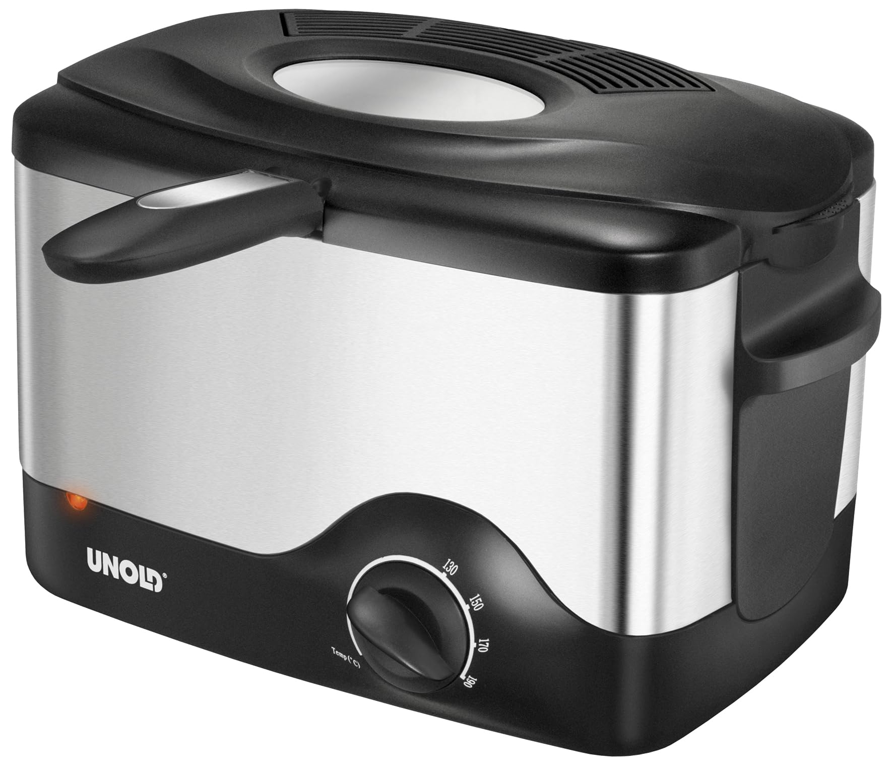 Unold 58615 Fritteuse Kompakt Füllmenge ca. 1,5l für ca. 500g Pommes Frites Cool-Touch- Gehäuse aus Edelstahl Deckel abnehmbar mit Sichtfenster Aktivkohlefilter gegen Gerüche Angebot bei HelloDeals