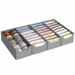 SONGMICS Unterwäsche-Organizer 4er Set, Schubladen-Organizer für IKEA HEMNES und MALM Kommoden, mit Trennwänden, Kleiderschrank-Organizer faltbar, 40 x 16 x 10 cm für Socken, taubengrau RUS014G01 40T x 16B cm mit Trennwände Angebot bei HelloDeals