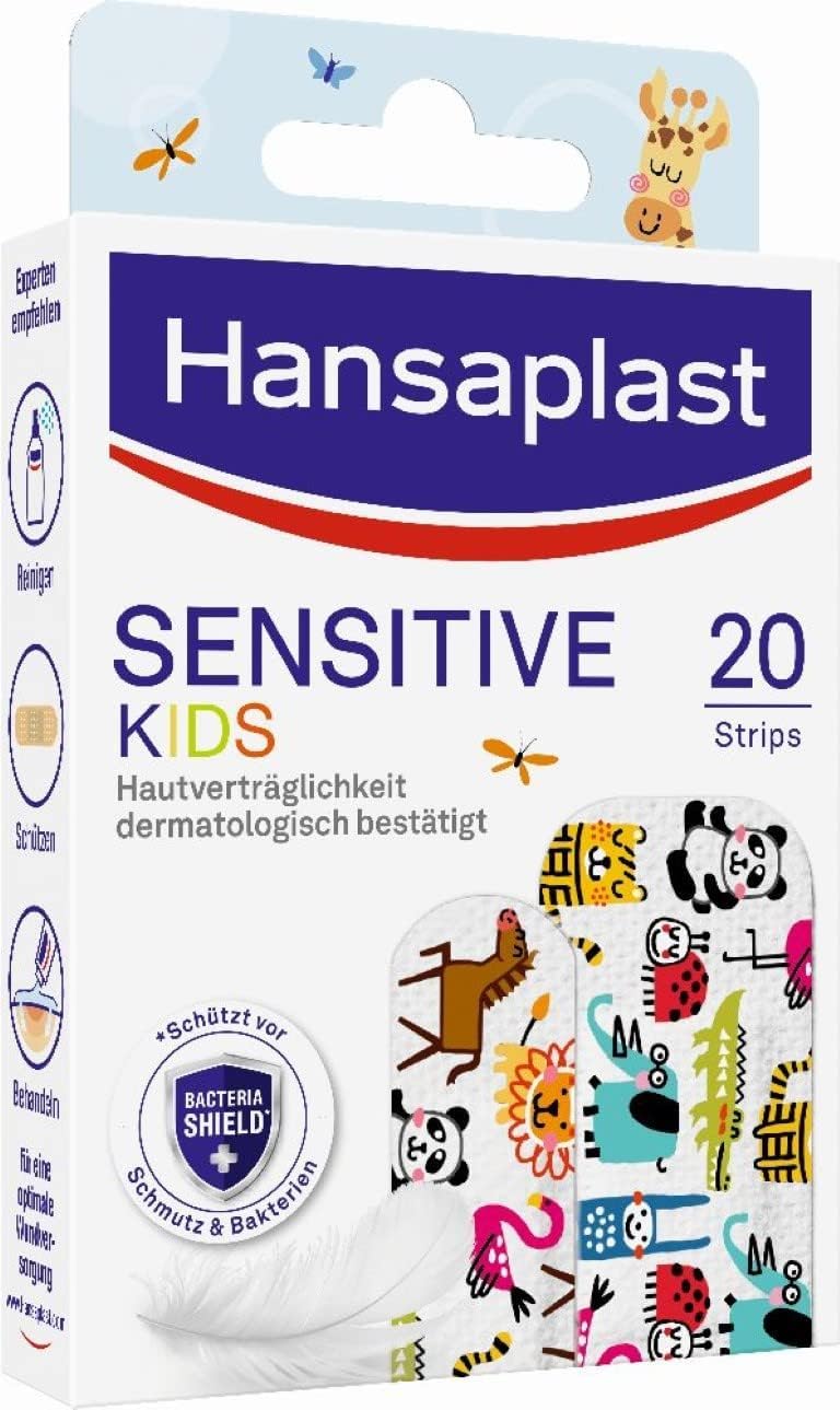 Hansaplast Kinderpflaster Sensitive (20 Strips), Wundpflaster mit niedlichen Tiermotiven zum Aufmuntern, schmerzlos zu entfernendes Pflaster Set Angebot bei HelloDeals
