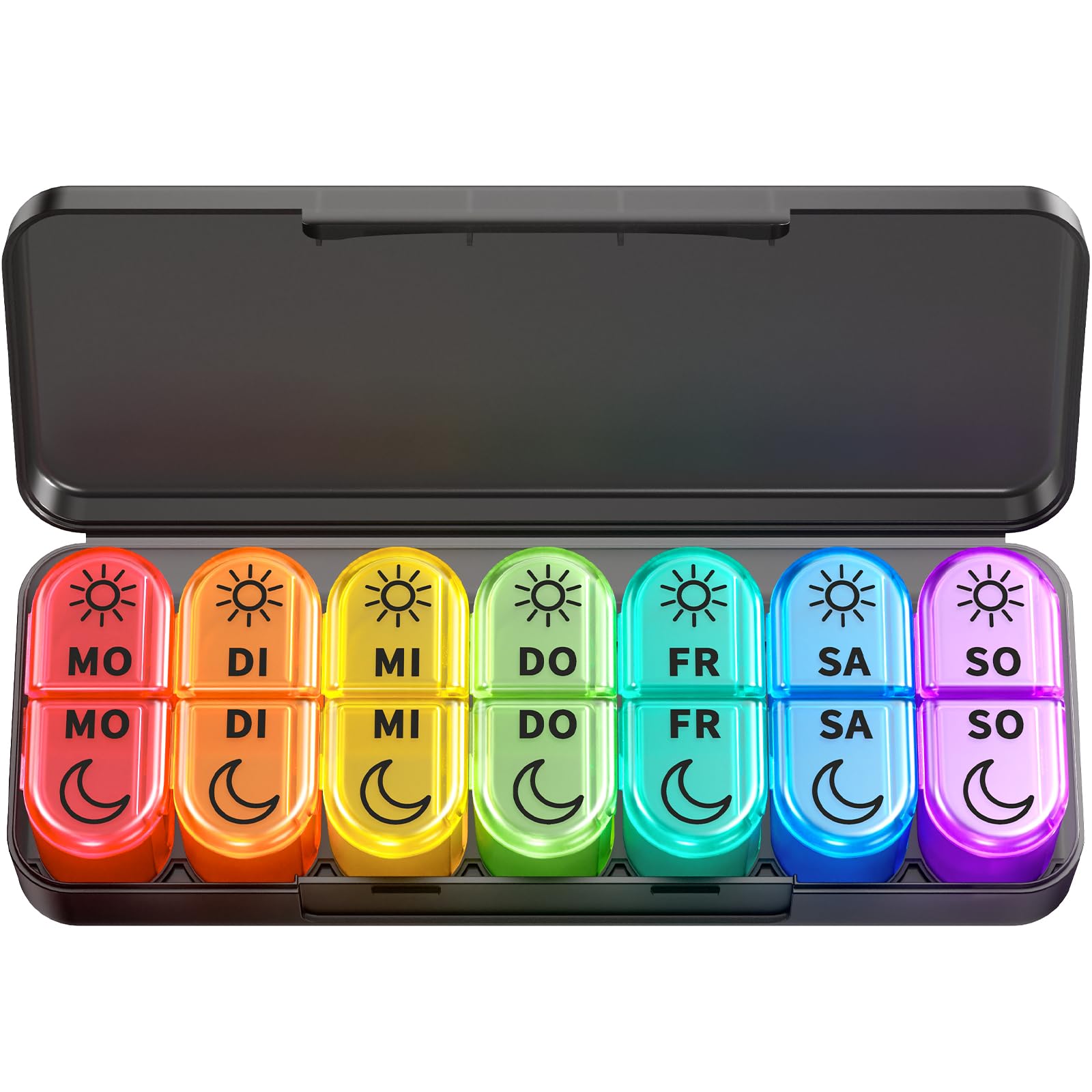 Tablettenbox 7 Tage Morgens Abends, BPA Frei Pillendose Klein für Unterwegs, Medikamentenbox 7 Tage 2 fächer Große Fächer für Medikamente, Vitamine, Fischöl - Schwarz Angebot bei HelloDeals