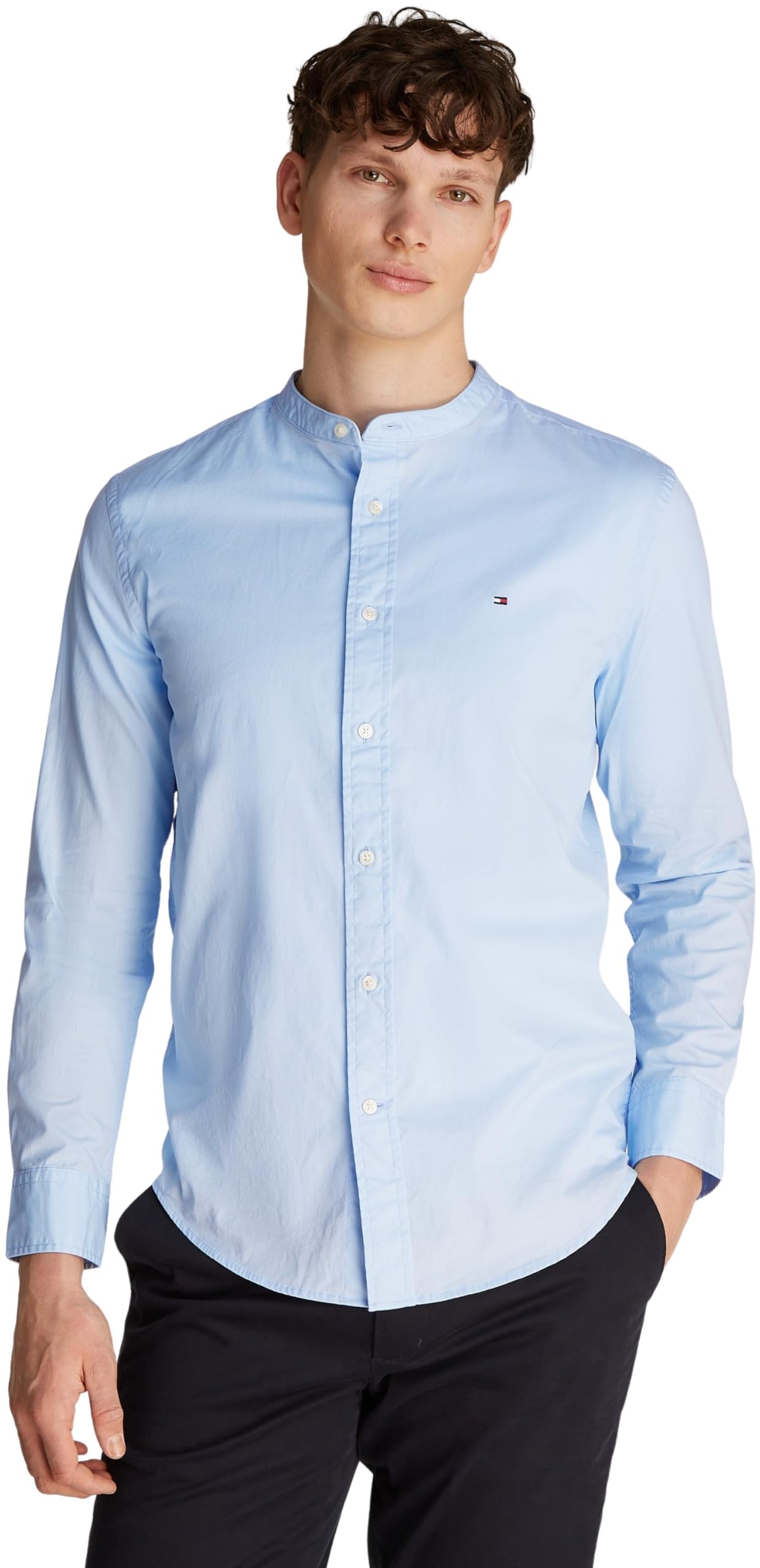 Tommy Hilfiger Herren Hemd Flex Poplin Solid Mao Regular Fit XXL Blue (Sweet Blue) Angebot bei HelloDeals