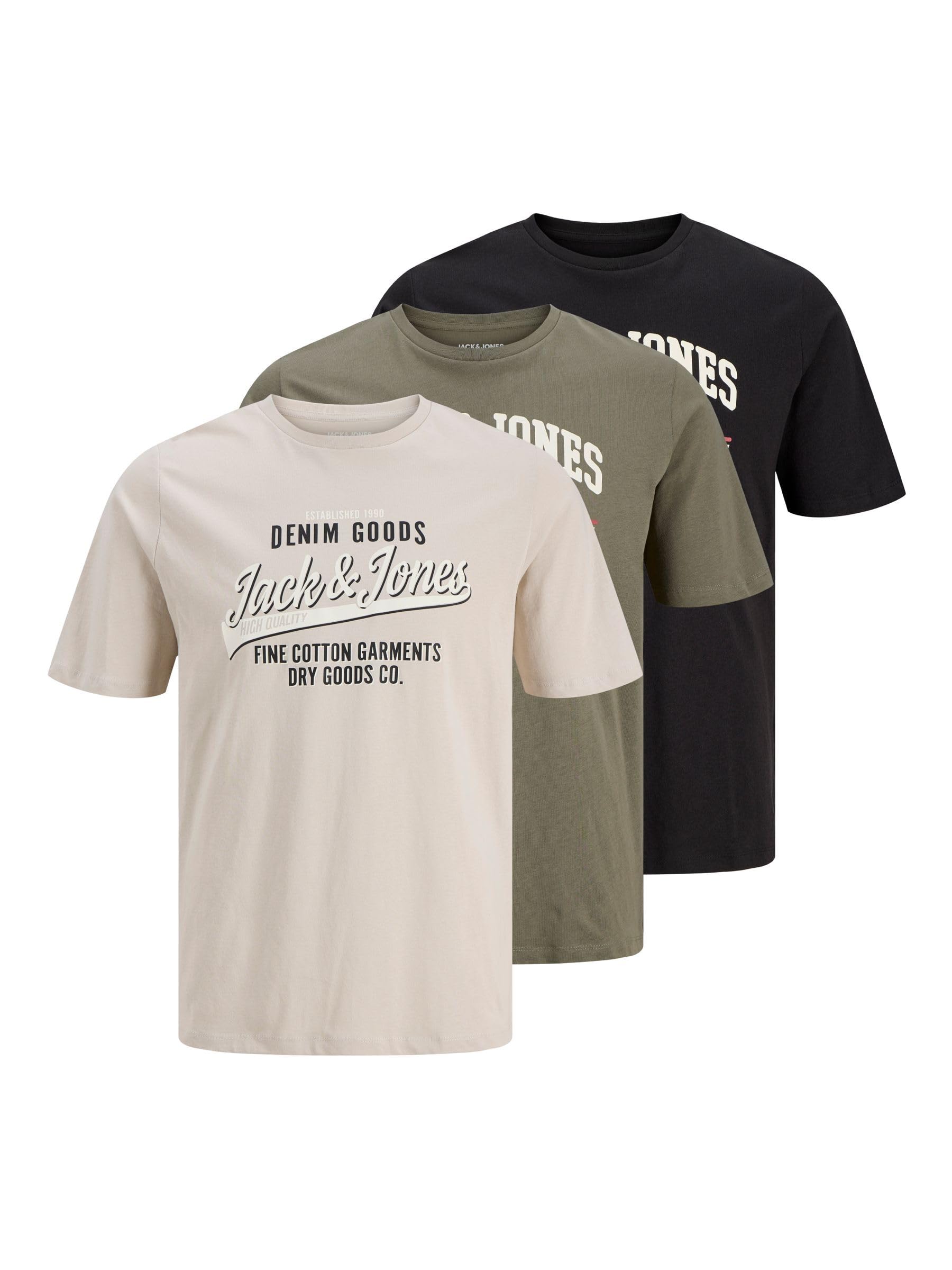 JACK & JONES Male T-Shirt 3er-Pack Logo T-Shirt XL Dusty Olive Angebot bei HelloDeals