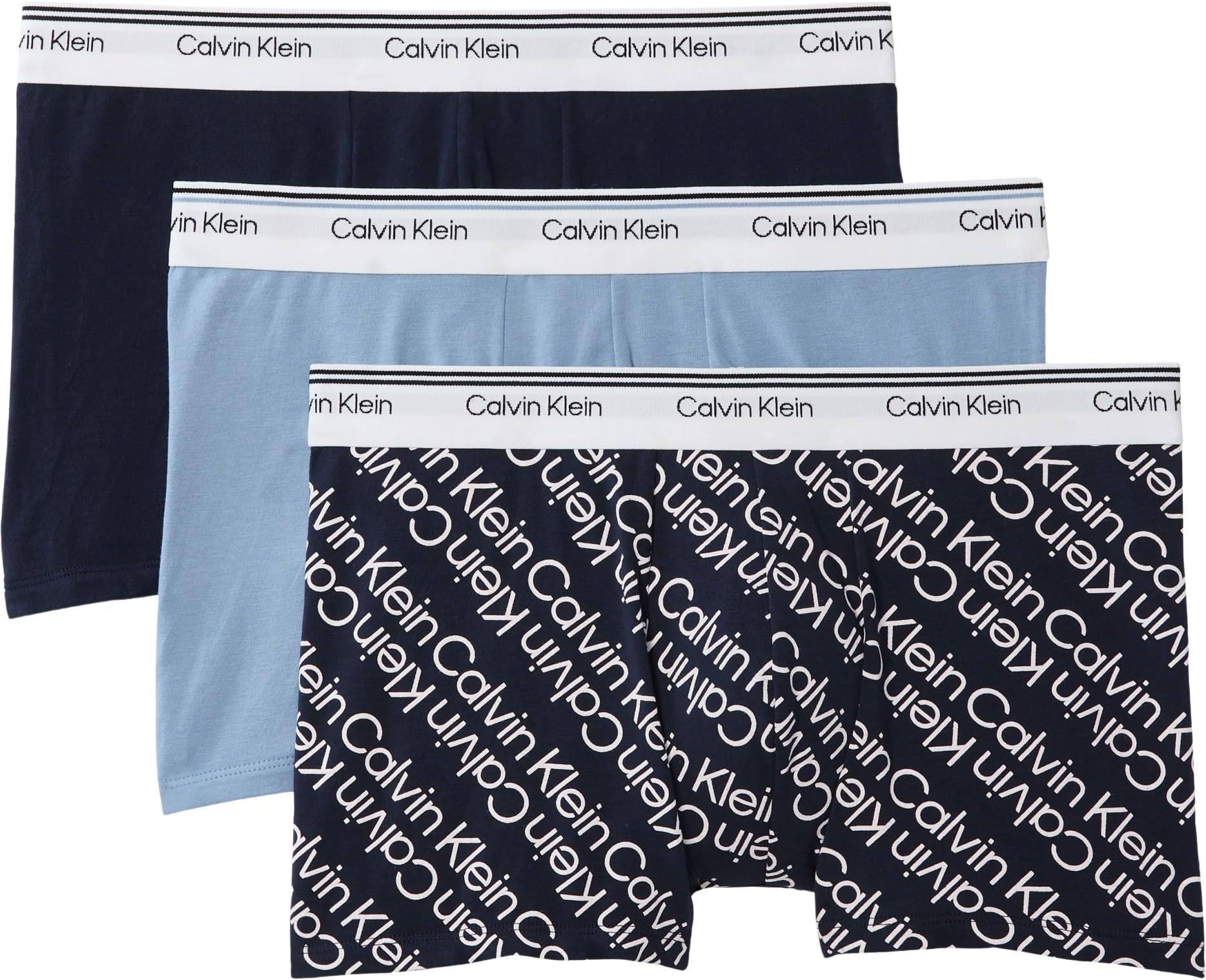 Calvin Klein Herren 3er Pack Boxershorts Trunks Balance mit Logobund L Blue (Faded Denim/Bold Track Logo/Shorel) Angebot bei HelloDeals