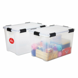 Iris Ohyama Luftdichte Kunststoff-Aufbewahrungsboxen mit Deckel, 70L, 2er-Set, Transparent, Hermetischer wasserdichter Verschluss, Robuste Schnappverschlüsse, Stapelbar, Staubschutz, BPA-frei, AT-LD Transparent 70L x2 Angebot bei HelloDeals