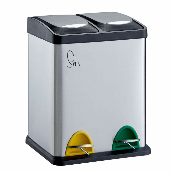 SVITA TC2X8 Mülleimer 16 Liter 2x8L doppelt Abfalleimer kompakt 2er-Mülleimer Kücheneimer Mülltrennung Treteimer Silber 16 Liter (2x8L) Silber Angebot bei HelloDeals