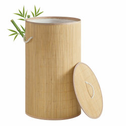 SONGMICS Wäschekorb mit Deckel, 90 L, Wäschesammler Bambus, rund, Wäschebox mit Griffen, faltbar, Wäschesack herausnehmbar maschinenwaschbar, naturfarben LCB078YZ01 90L rund Angebot bei HelloDeals